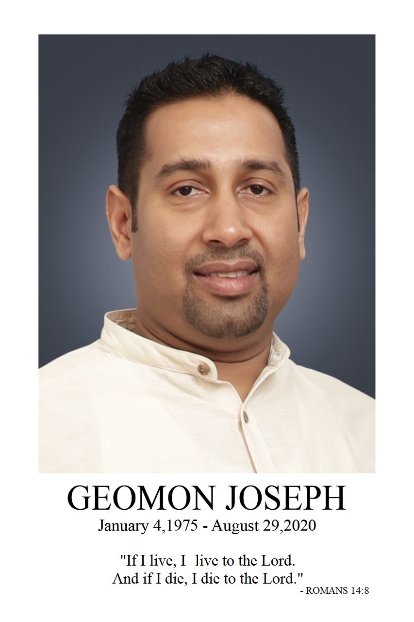 Farewell Geomon Joseph – Funeral in Kerala on Sunday 20th Sept