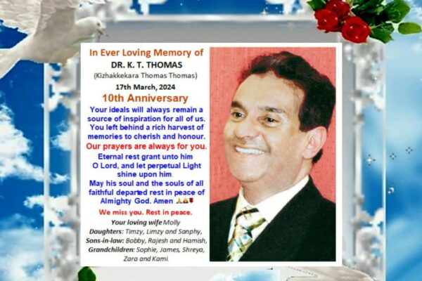 Honouring the Life of Dr. Kizhakkekara Thomas Thomas on the 10th Anniversary of His Passing