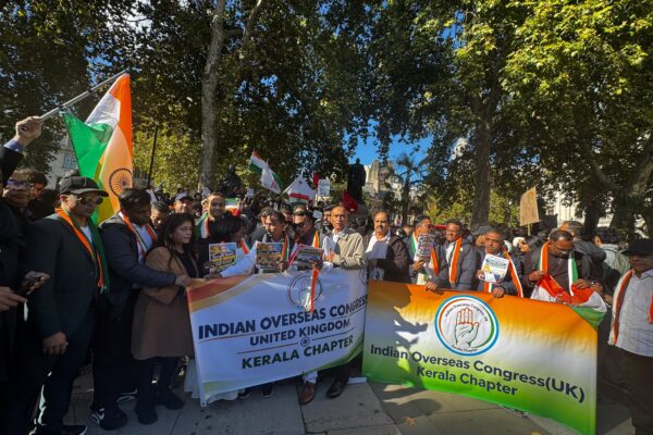 IOC (UK) Kerala Chapter Leads Powerful Protest in London; Hundreds Demand Gyanesh Kumar’s Resignation
